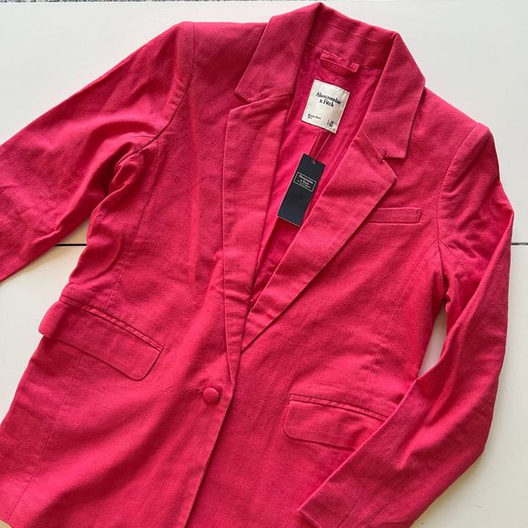 Abercrombie Hot Pink Linen Blend Boyfriend Blazer Size XS NWT - Picture 10 of 12
